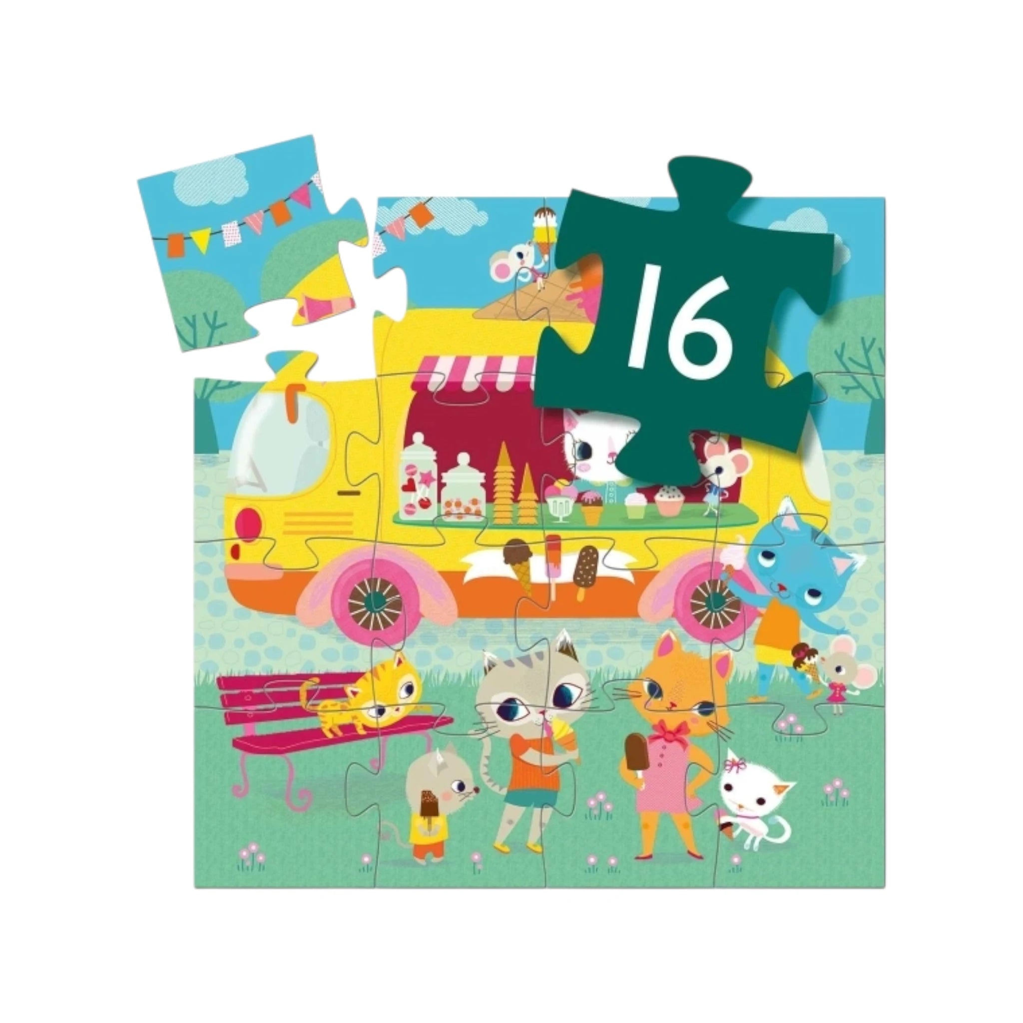 DJECO Puzzle Eiswagen - 16 Teile Silhouetten-Box Katzen - Makimo - Smart Kids