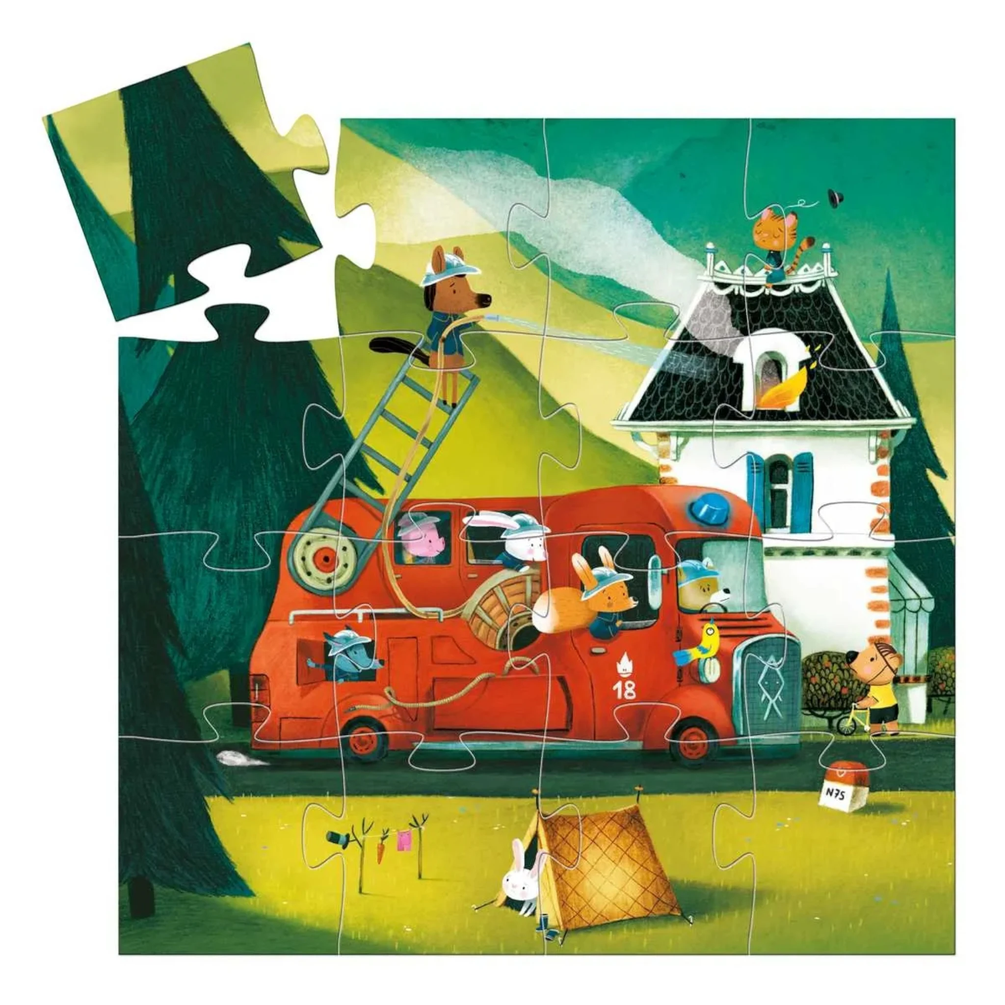 DJECO Puzzle Feuerwehrauto - 16 Teile Silhouetten-Box - Makimo - Smart Kids