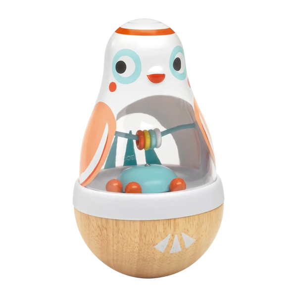 DJECO Baby white: BabyPoli - Stehaufmännchen Eule mit Rassel ab 10 Monaten