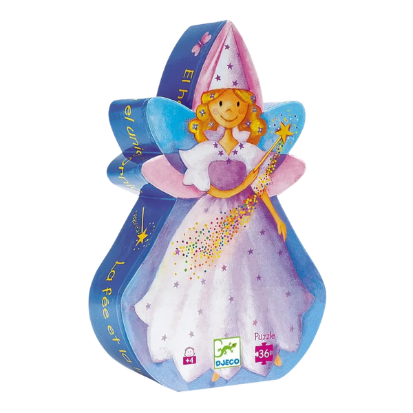 DJECO Puzzle Fee und Einhorn - 36 Teile Silhouetten-Box