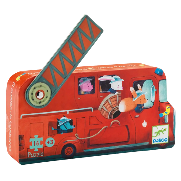 DJECO Puzzle Feuerwehrauto - 16 Teile Silhouetten-Box