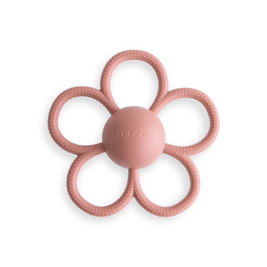 Mushie - Daisy Rattle Teether – Silikon Greif- und Beißring - Dusty Rose - Makimo - Smart Kids