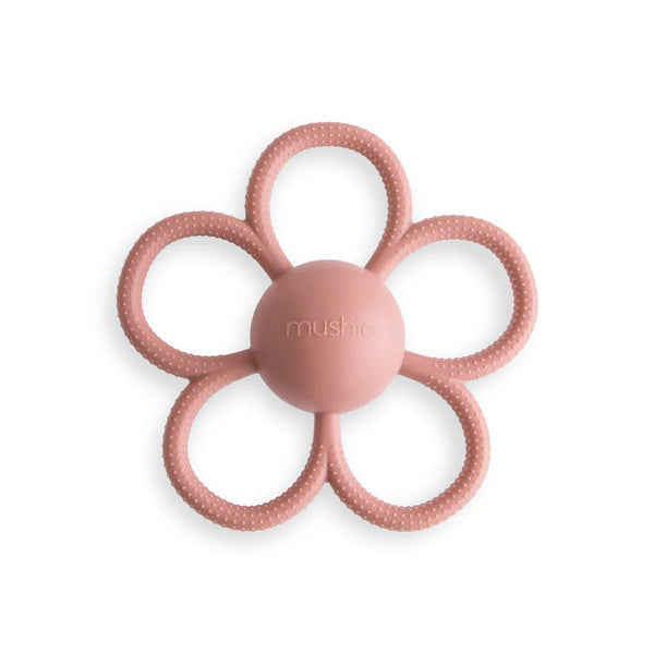 Mushie - Daisy Rattle Teether – Silikon Greif- und Beißring - Dusty Rose - Makimo - Smart Kids