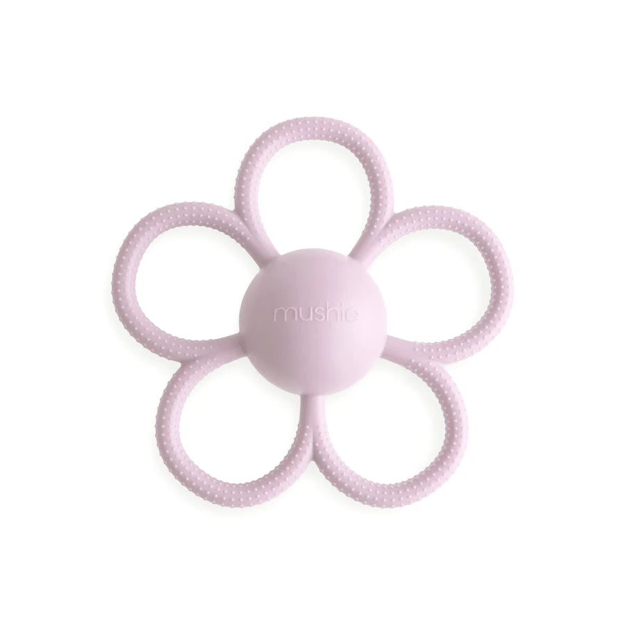 Mushie - Daisy Rattle Teether – Silikon Greif- und Beißring - Soft Lilac - Makimo - Smart Kids