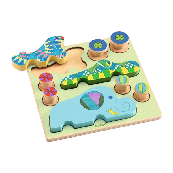 Djeco Puzz & Roll Bariolo – 2in1 Holzpuzzle mit Fahrzeugen ab 18 Monaten