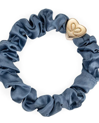 Gold Heart Silk Scrunchie Faded Denim