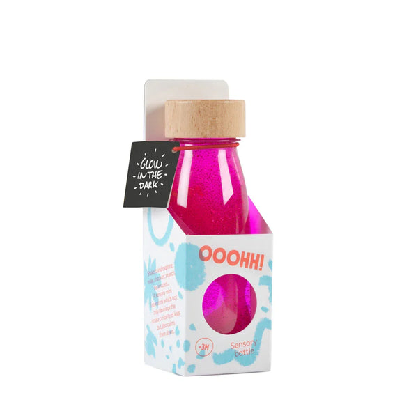 Petit Boum - FLOAT BOTTLE FLUO Pink – Sensorikflasche mit Glitzer, Pailletten & Pompons - Makimo - Smart Kids