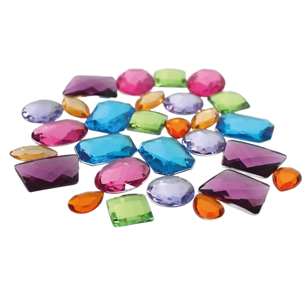 GRIMM'S 28 Riesen Glitzersteine – Acryl-Deko in Palmblattschale