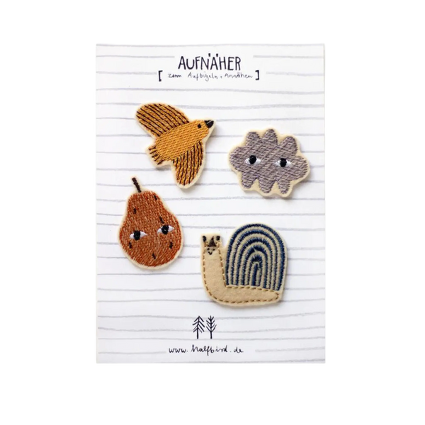 HALFBIRD Aufnäher SET "Schnecke, Birne, Wolke, Vogel" | Bügelflicken