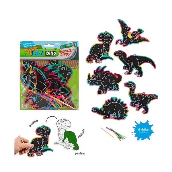 HEY DINO Kritzel-Anhänger zum Kratzen & Ausmalen 6er-Set