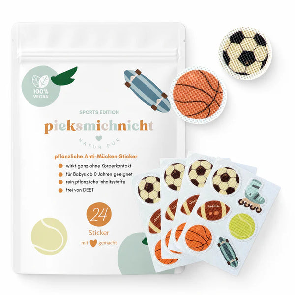 pieksmichnicht Sports Edition - 24 Anti-Mücken-Sticker pflanzlich für Kinder