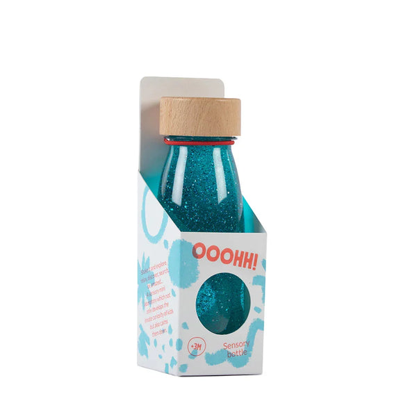 Petit Boum - FLOAT BOTTLE Turquoise – Sensorikflasche mit Glitzer, Pailletten & Pompons - Makimo - Smart Kids