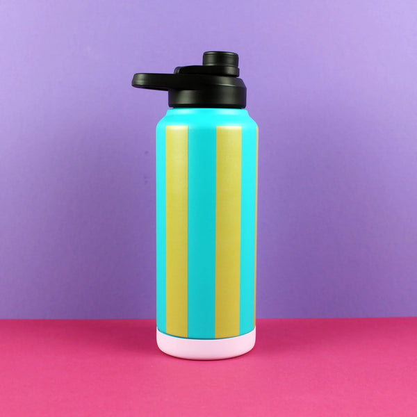 ava&yves - Trinkflasche Stripes Petrol-Olivgold-Flieder 1000ml Vakuum-Isolierung - Makimo - Smart Kids