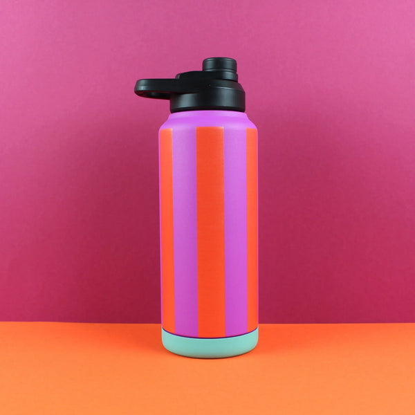 ava&yves - Trinkflasche Stripes Fuchsia-Feuerrot-Petrol 1000ml Vakuum-Isolierung - Makimo - Smart Kids