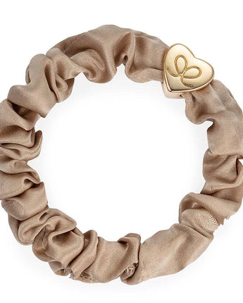 Gold Heart Silk Scrunchie Sand