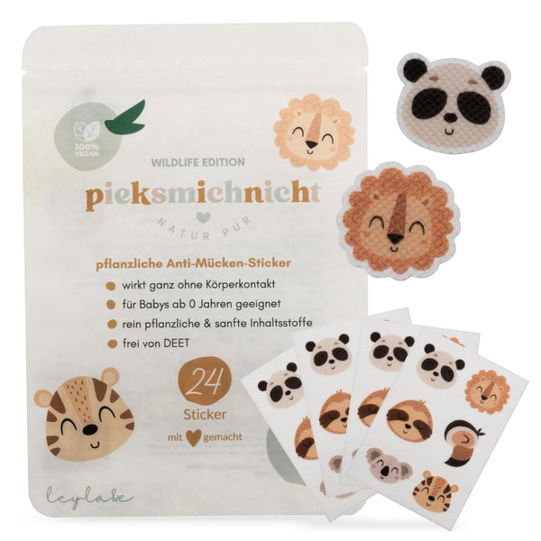 pieksmichnicht Wildlife Edition - 24 Anti-Mücken-Sticker pflanzlich für Kinder - Makimo - Smart Kids