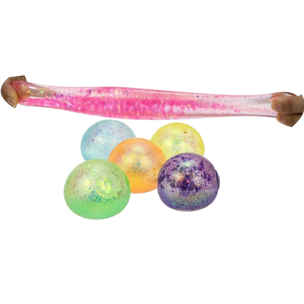 Stretchy Glitzer Ball – Anti-Stress Knautschball mit Glitzer, 65 mm