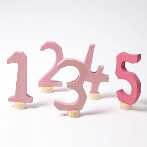 GRIMM'S Rosa Zahlenstecker Set 1-5 - Lindenholz farblich lasiert für Festtagsringe - Makimo - Smart Kids
