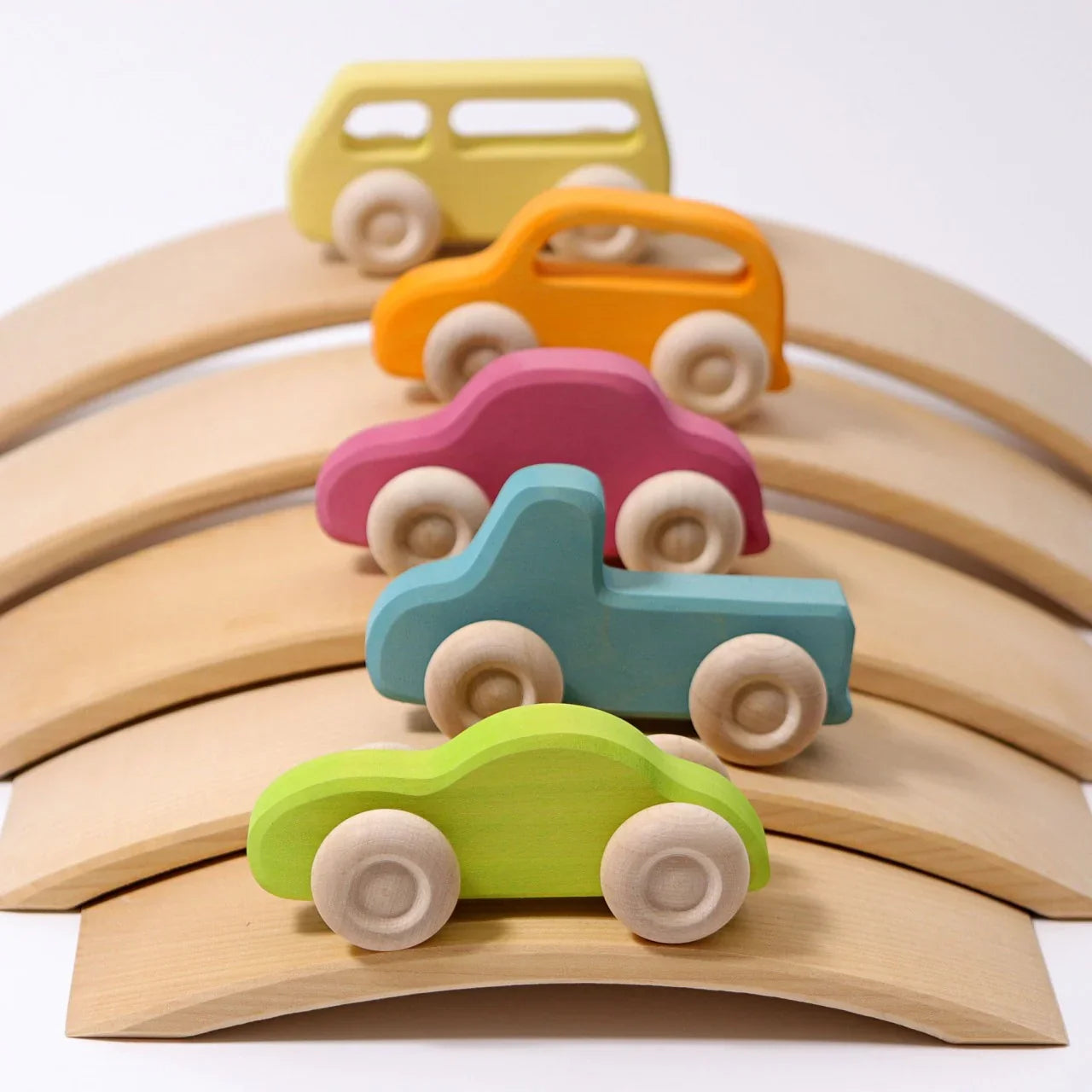 GRIMM’S Slimline Holzautos – Set mit 5 Fahrzeugen aus Lindenholz