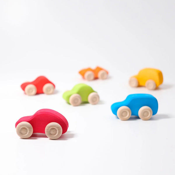 GRIMM’S Bunte Holzautos – 6-teiliges Set aus farbig lasiertem Lindenholz - Makimo - Smart Kids
