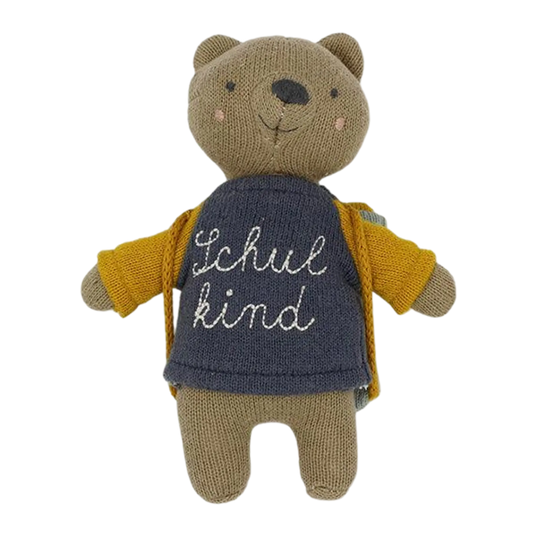 ava&yves - Bär „Schulkind“ mit Schulranzen und Shirt in blau/gelb 15cm