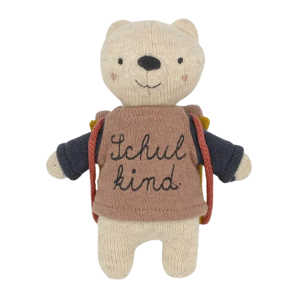 ava&yves - Bär „Schulkind“ mit Schulranzen und Shirt in rosa/blau 15cm