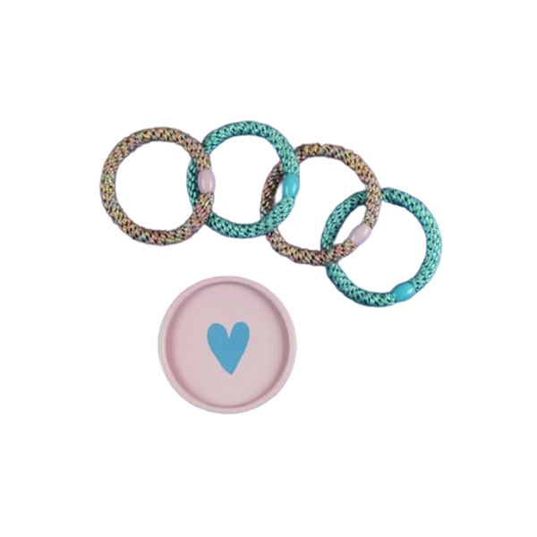 ava&yves - Haargummi-Set flieder/blau mit 4 Haargummis in runder Geschenkbox