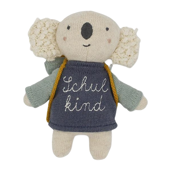 ava&yves - Koala „Schulkind“ mit Schulranzen und Shirt in blau/hellblau 15cm