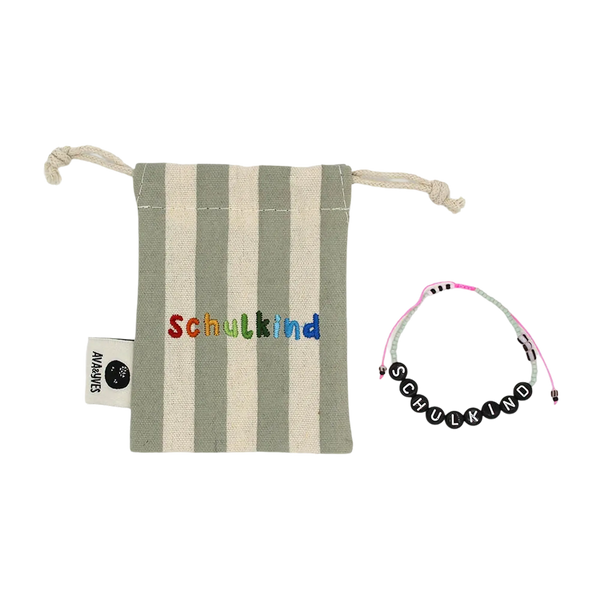 ava&yves - Perlenarmband "Schulkind" - mint/pink mit schwarzen Buchstaben