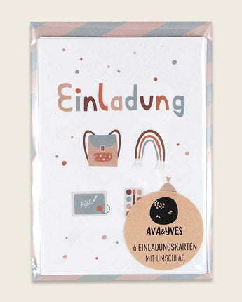 ava&yves - Einladungskarten-Set mit Schulranzen, Regenbogen, Malkasten, rose – Einschulung (Under The Sea) - Makimo - Smart Kids