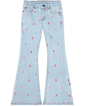 THE NEW Tnlaflared Embroidery Jeans, Light Blue Denim, Herzstickerei