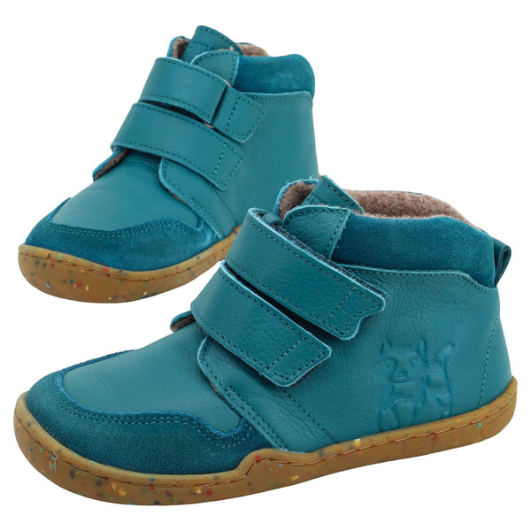 bLIFESTYLE waschbärSTYLE petrol - Bio-Leder Kinderschuhe mit Wollvlies