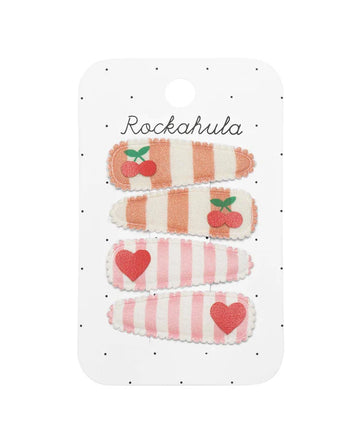 Cherry Stripe Fabric Clip Set – Haarspangen mit Kirschmotiv von Rockahula - Makimo - Smart Kids