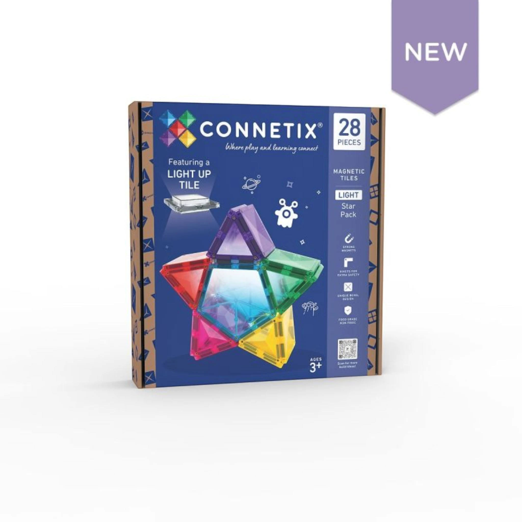 CONNETIX Light Star Pack 28 pc - Magnetische Bausteine mit LED-Leuchtstein - Makimo - Smart Kids