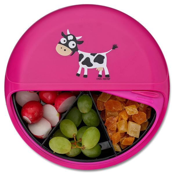 Carl Oscar BentoDisc™ Kinder Violett mit Kuh - Drehbare Brotdose mit 5 Fächern - Makimo - Smart Kids