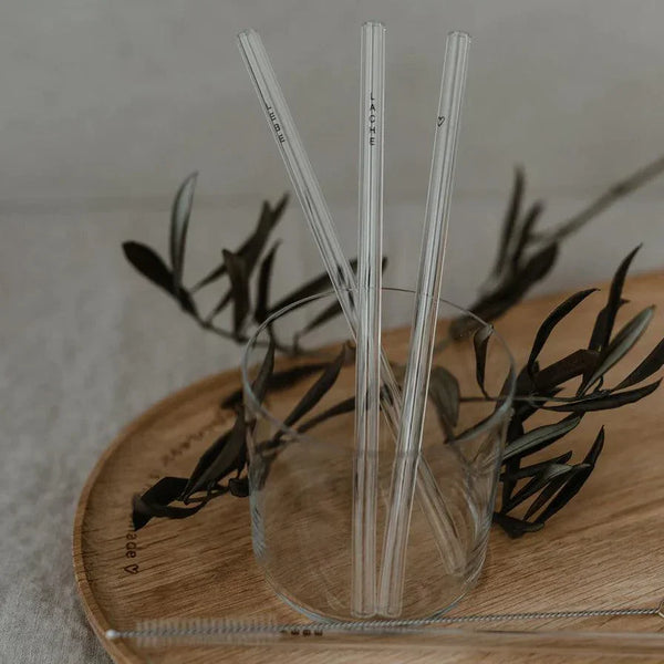 Eulenschnitt - Strohhalme Lebe Liebe Lache schwarz aus Glas - Makimo - Smart Kids