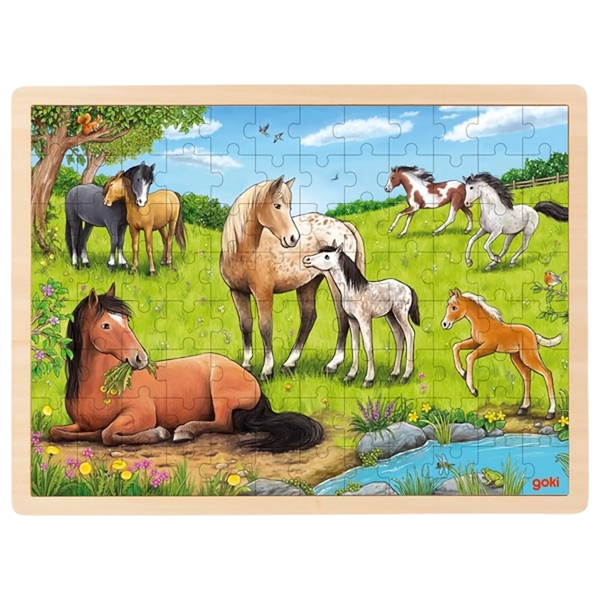 goki Einlegepuzzle Sommer auf der Pferdewiese – Holzpuzzle für Kinder