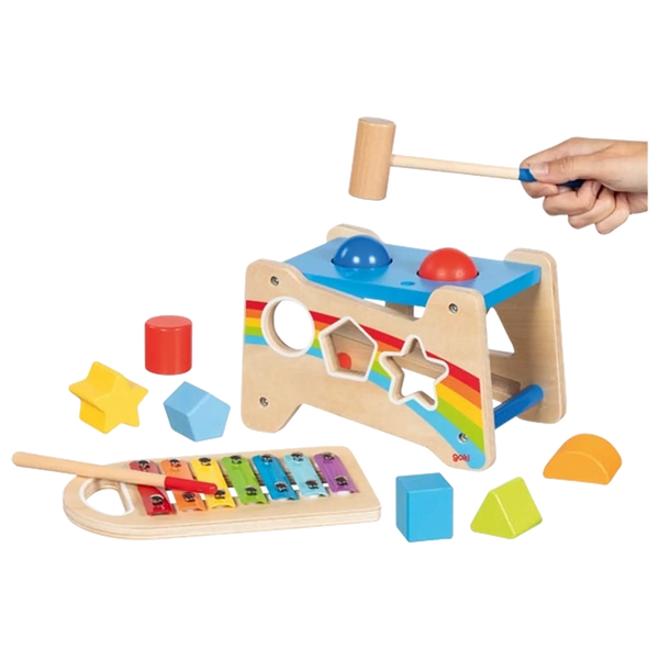 goki Hammerbank mit Xylophon und Sortierfunktion – Hammerbank aus Holz