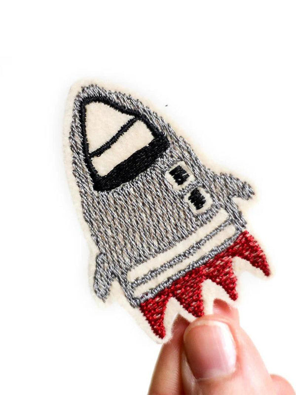 HALFBIRD Aufnäher "Rakete grau" | Bügelflicken - 6 x 4,5 cm - Makimo - Smart Kids