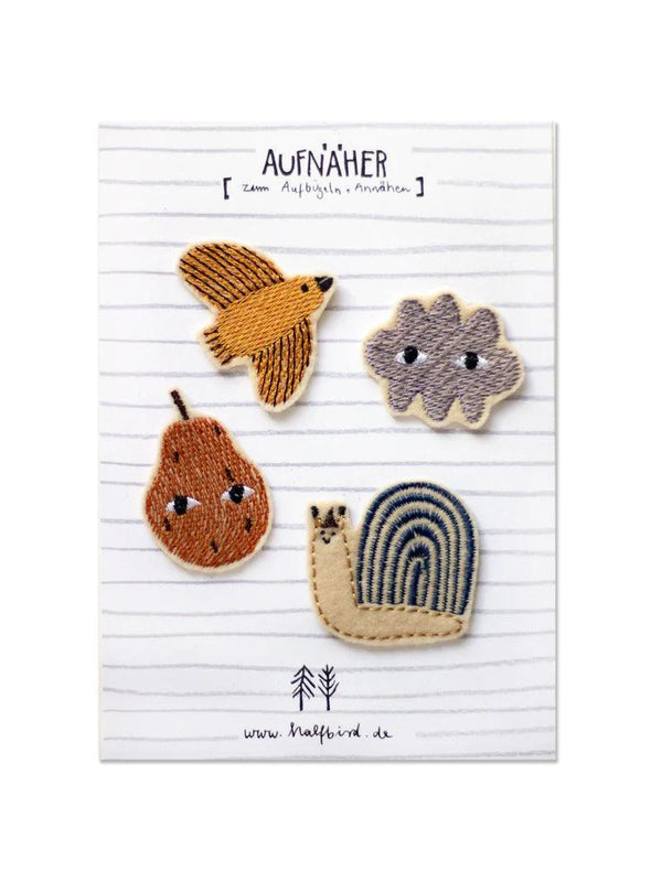 HALFBIRD Aufnäher SET "Schnecke, Birne, Wolke, Vogel" | Bügelflicken - Makimo - Smart Kids