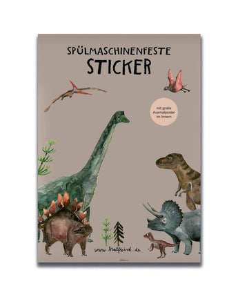 HALFBIRD Spülmaschinenfeste Sticker "Dinos" - 19 Dinosaurier Aufkleber für glatte Oberflächen - Makimo - Smart Kids