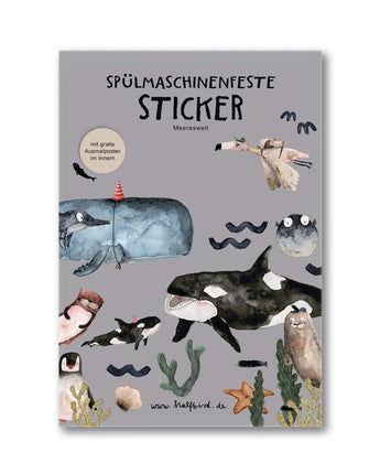 HALFBIRD Spülmaschinenfeste Sticker "Meereswelt" - 30 Aufkleber für glatte Oberflächen - Makimo - Smart Kids