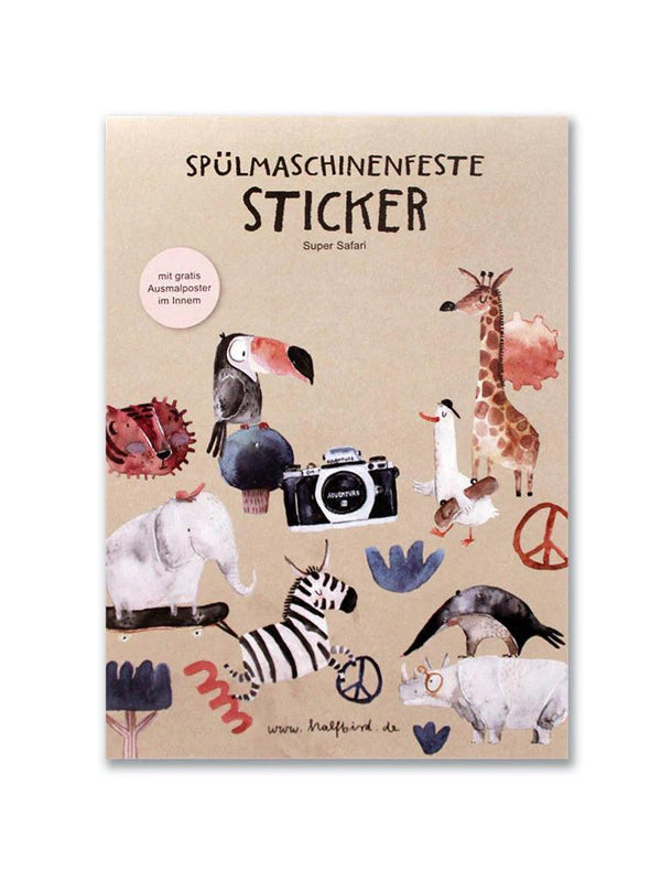 HALFBIRD Spülmaschinenfeste Sticker "Super Safari" - 26 Aufkleber für glatte Oberflächen - Makimo - Smart Kids