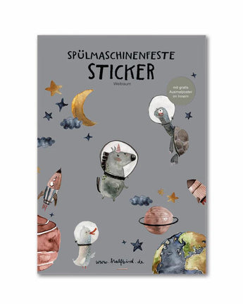 HALFBIRD Spülmaschinenfeste Sticker "Weltraum" - 22 Aufkleber für glatte Oberflächen - Makimo - Smart Kids