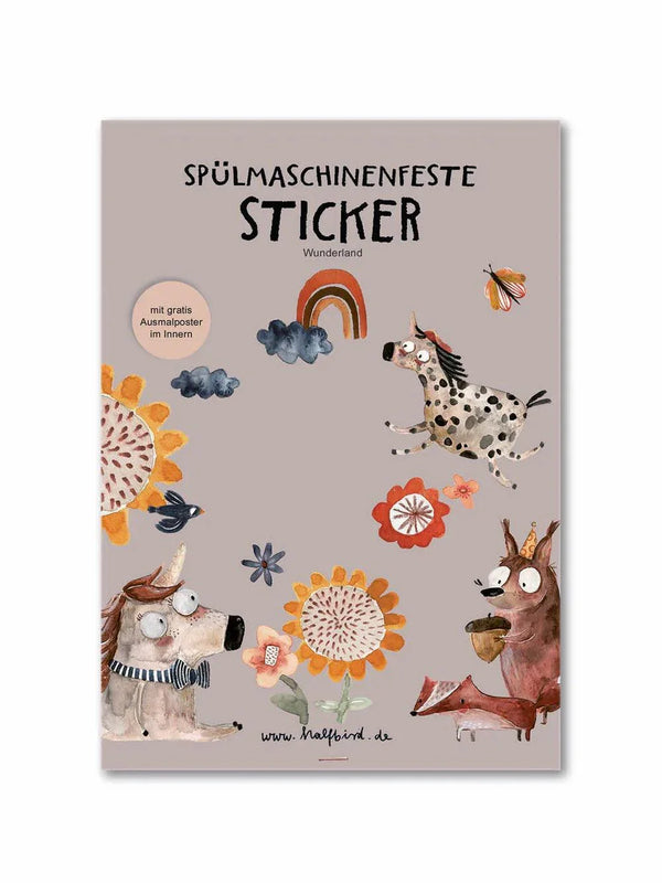 HALFBIRD Spülmaschinenfeste Sticker "Wunderland" - 23 Aufkleber für glatte Oberflächen - Makimo - Smart Kids