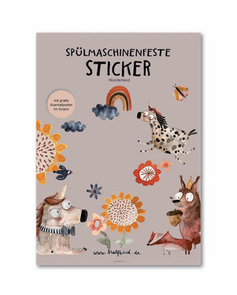 HALFBIRD Spülmaschinenfeste Sticker "Wunderland" - 23 Aufkleber für glatte Oberflächen - Makimo - Smart Kids