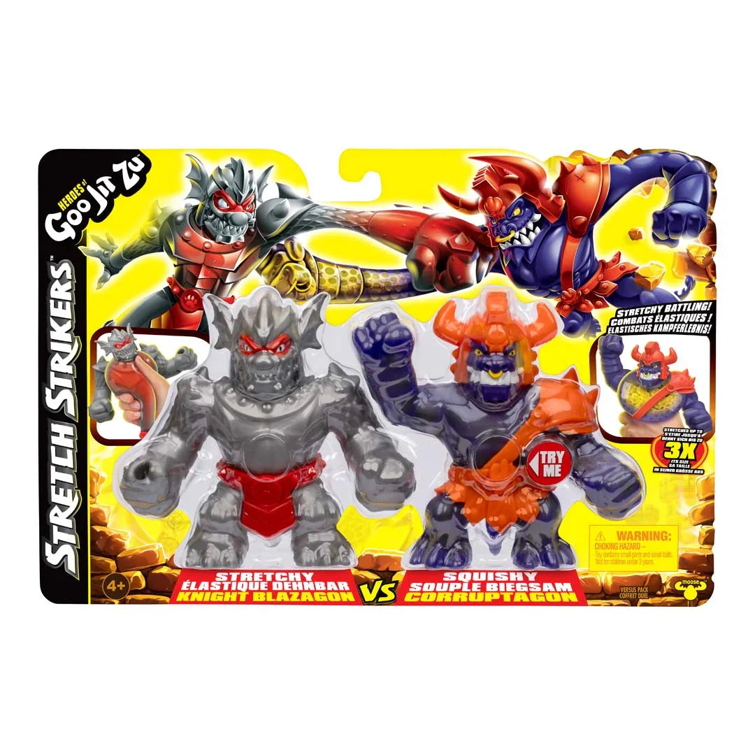 Heroes of Goo Jit Zu - Stretch Strikers - Knight Blazagon vs. Gladiator Corruptagon, elastische Actionfiguren - Makimo - Smart Kids