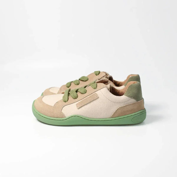 bLIFESTYLE Barfuß-Sneaker kodiakbärSTYLE beige grün – Kinderschuh mit Barfußgefühl - Makimo - Smart Kids