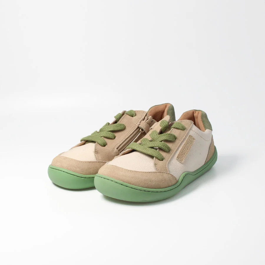bLIFESTYLE Barfuß-Sneaker kodiakbärSTYLE beige grün – Kinderschuh mit Barfußgefühl