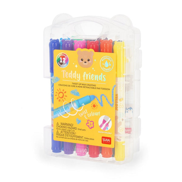 Legami Teddy Friends Wachsmalstifte zum Drehen – 12er-Set